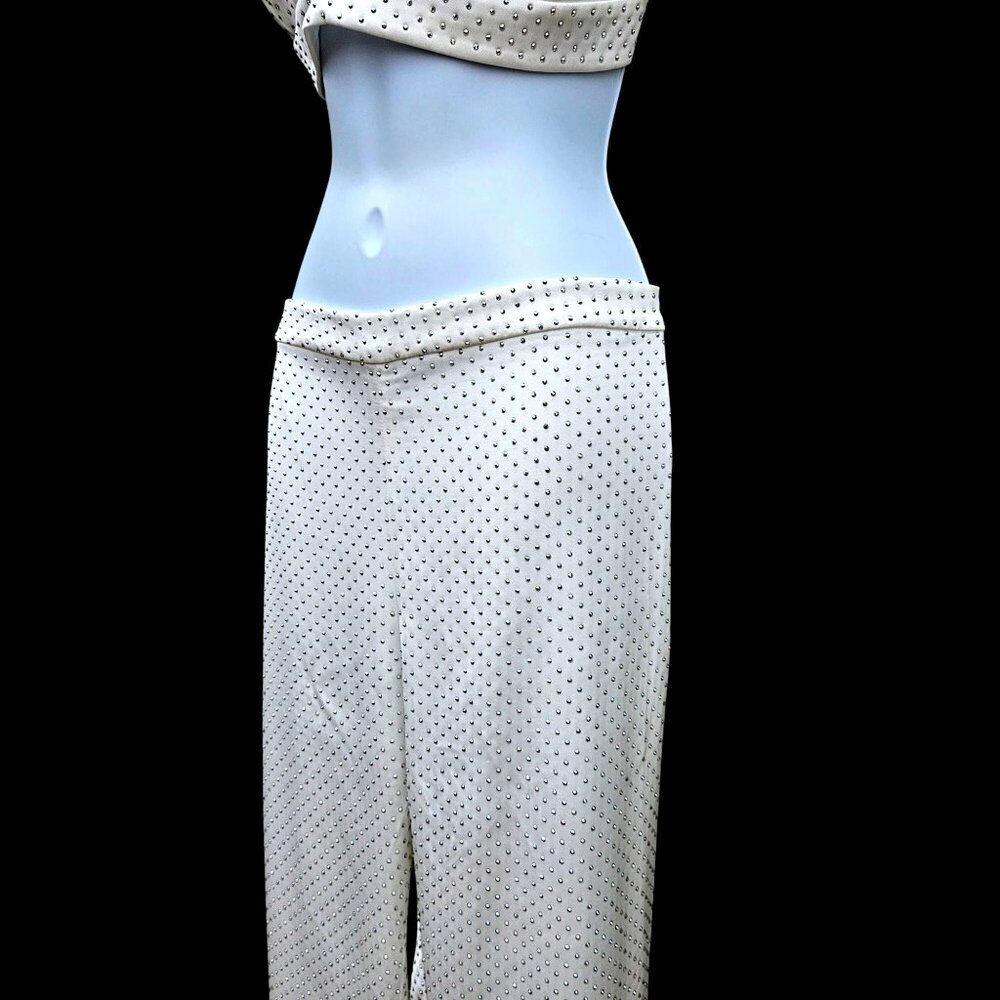 Nadine Merabi White Rhinestone Kira Two-Piece Set Top L Pants XL New - Picture 14 of 16